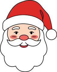 Cartoon illustration of Santa Claus's face with a red hat, white beard, and rosy cheeks.