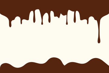 Vector illustration of abstract horizontal background with delicious dripping melted brown chocolate.
