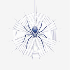 Fototapeta premium Spider captured mid-spin creating geometric web pattern, rendered in technical line style.