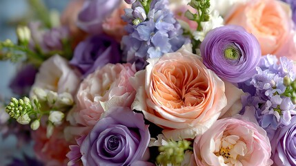 Pastel Roses and Purple Flowers Bouquet