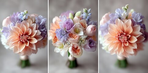 Pastel wedding bouquet dahlias roses