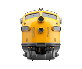 front view of the yellow train carriage isolated on a transparent background