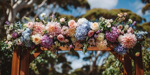Pastel wedding floral arch flowers