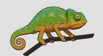 Cartoon Chameleon on Branch Illustration