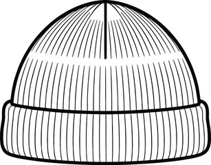 Minimalist Line Art Illustration of a Knitted Beanie Hat on White Background