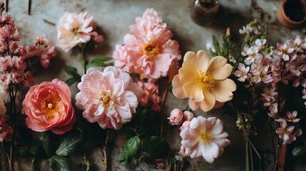 Pink and Peach Roses Closeup