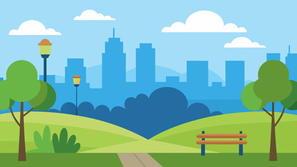 Urban Park with City View Background