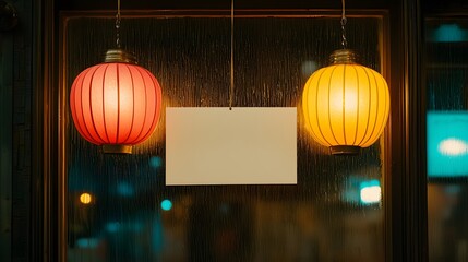 Colorful Lanterns with Blurred Background and Empty Signage for Messages