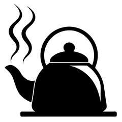Obraz premium Simple black silhouette of a kettle with steam rising isolated on white background