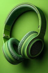 Bright Green Over Ear Headphones on Matching Green Background

