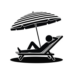 Person Relaxing on Beach Chair Under Umbrella Silhouette Illustration