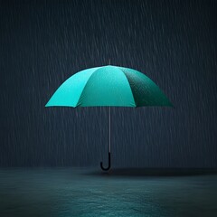 Single Bright Umbrella in Rainy Dark Environment with Reflection