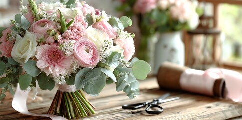 Pink wedding bouquet flowers arrangement