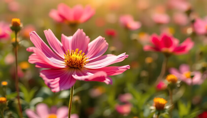 Fototapeta premium zarte Cosmo, Zierpflanze, auf einer Wiese