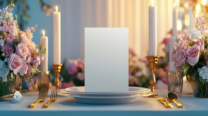 Elegant Dinner Table Setting with Flowers and Candles for Events