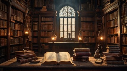  Ancient Manuscript on Wooden Table
