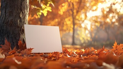 Empty Canvas Surrounded by Vibrant Autumn Leaves in Sunlight