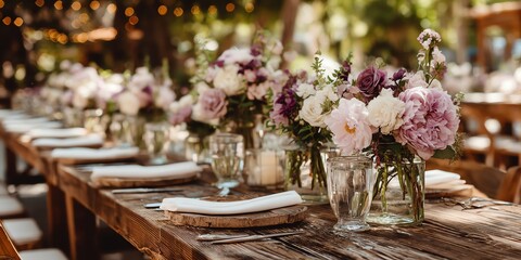 Rustic Wedding Table Setting with Floral Centerpieces