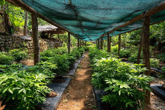 Shade cloth covering sapling nursery