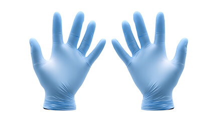 Blue rubber medical glove on a white background