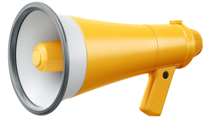 Yellow megaphone with speaker, announcing important information to a wide audience
