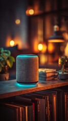 Smart Speaker on Shelf in Cozy Living Room