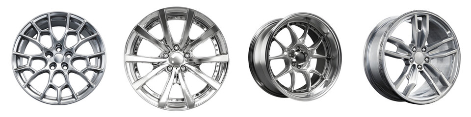 Obraz premium Set of Shiny Car Wheels Isolated on White Background