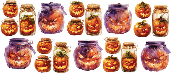 scary face in jar watercolor clipart