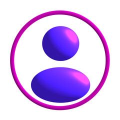 3D rendered purple user icon with a pink circular outline on a light gray background, representing profile, account, or contact