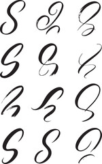 Calligraphic Letter S Variations Elegant Font Styles in Black and White