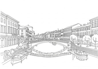 Obraz premium Navigli Canals in Milan one line drawing style