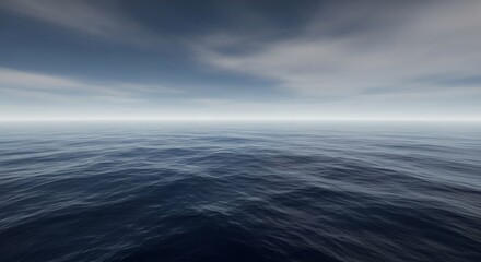 Fototapeta premium Serene Ocean Horizon - Tranquil ocean scene, vastness, calmness, blue waters, horizon. Symbolizing peace, infinity, mystery, serenity, exploration.