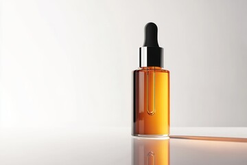 Obraz premium Radiant skincare serum in sleek packaging with glossy reflection on white background