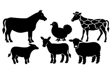 Vector art of silhouette of farm animals collection 