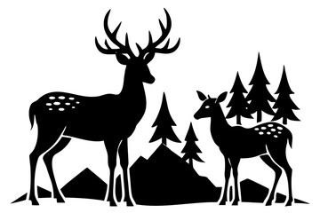 Vector art of silhouette of set of deer 