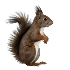 Fototapeta premium Red Squirrel (Sciurus vulgaris) in profile view isolated on a white background