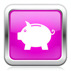 A pink square icon featuring a white piggy bank symbol.