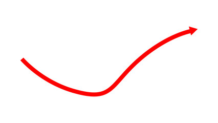 Red upward curved arrow with transparent background
