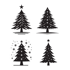 Obraz premium Christmas Tree Silhouette Set with Stars and Decorations