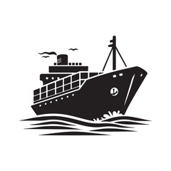 Obraz premium Cargo ship silhouette vector illustration on white background