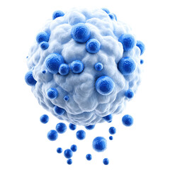 Puffy puffiness with circles and look concept. 3D illustration of a biological cell with blue, textured features.