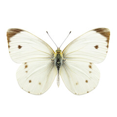 Fototapeta premium Isolated Top View Small White Cabbage Butterfly with Brown Spots Product Shot