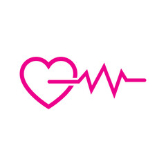 Heart pulse sign template. Red and white colors. Heartbeat lone, cardiogram. Flat style vector illustration