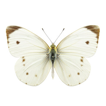 Isolated Top View Small White Cabbage Butterfly with Brown Spots Product Shot