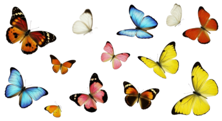 Collection of colorful butterflies isolated PNG with Transparent Background