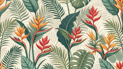 Vector seamless illustration of Heliconia for printing on fabric or wallpaper or curtains.