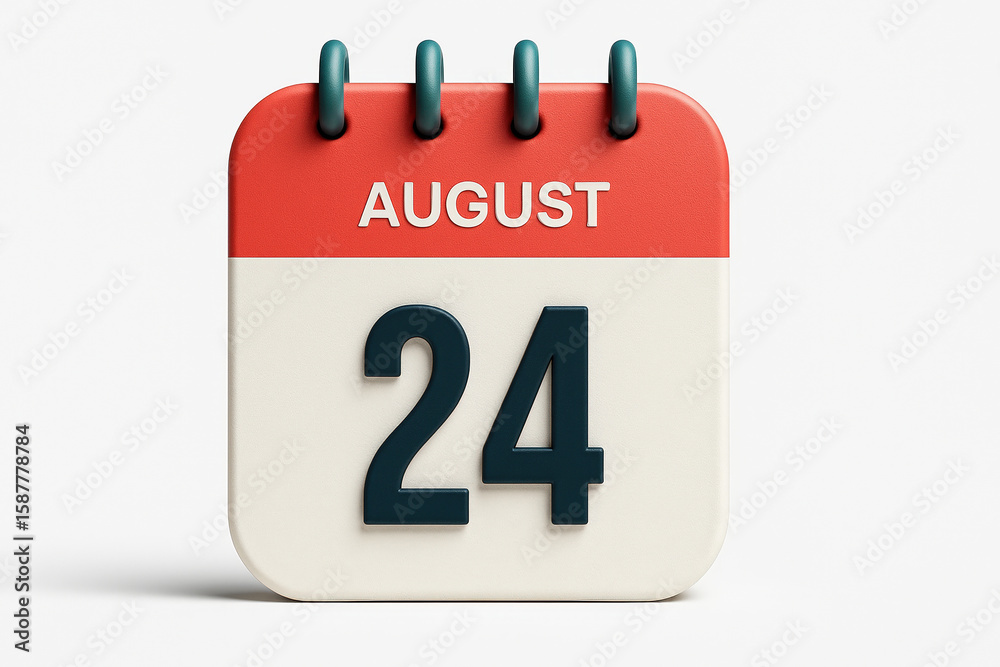 Fototapete August 24th Calendar Page Displaying a Specific Date Reminder for Schedules and Events in a 3D Rendered Illustration