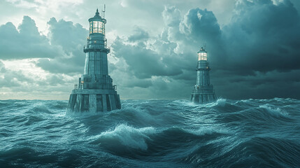 an ethereal fantasy 3D celestial stormy ocean