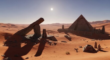 Martian Ruins: Echoes of a Lost Civilization - Ancient alien structures, windswept and weathered, stand as silent sentinels on a red planet.