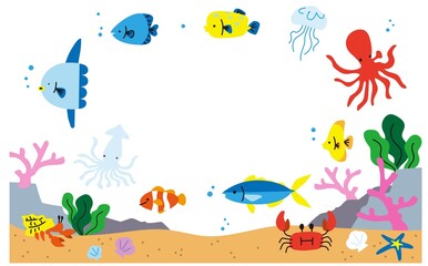 海の生き物イラストフレーム素材